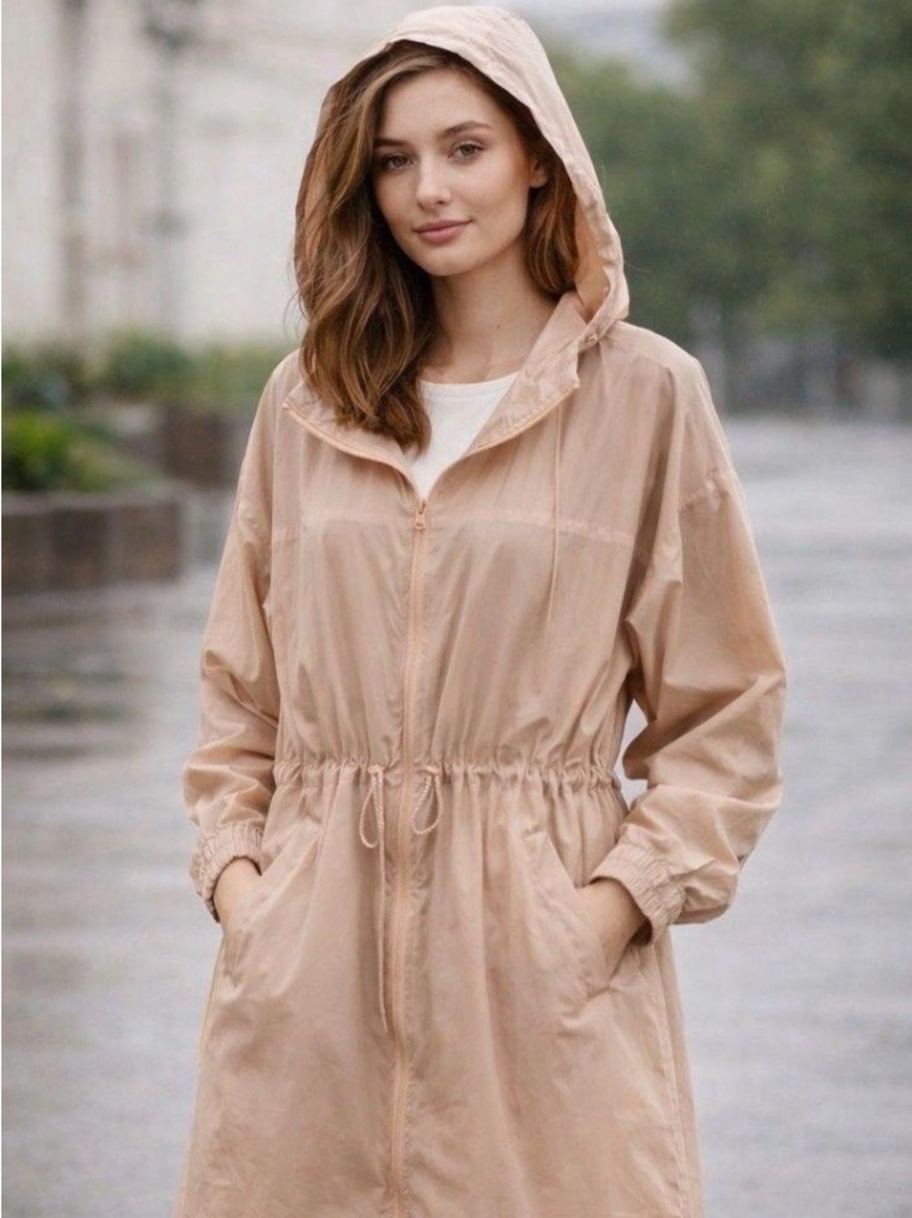 Lightweight Pink/Peach Hooded Anorak Jacket